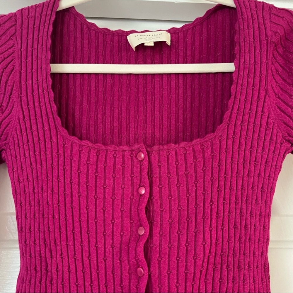 Sezane Fuchsia Ribbed Cardigan - Picture 5 of 5